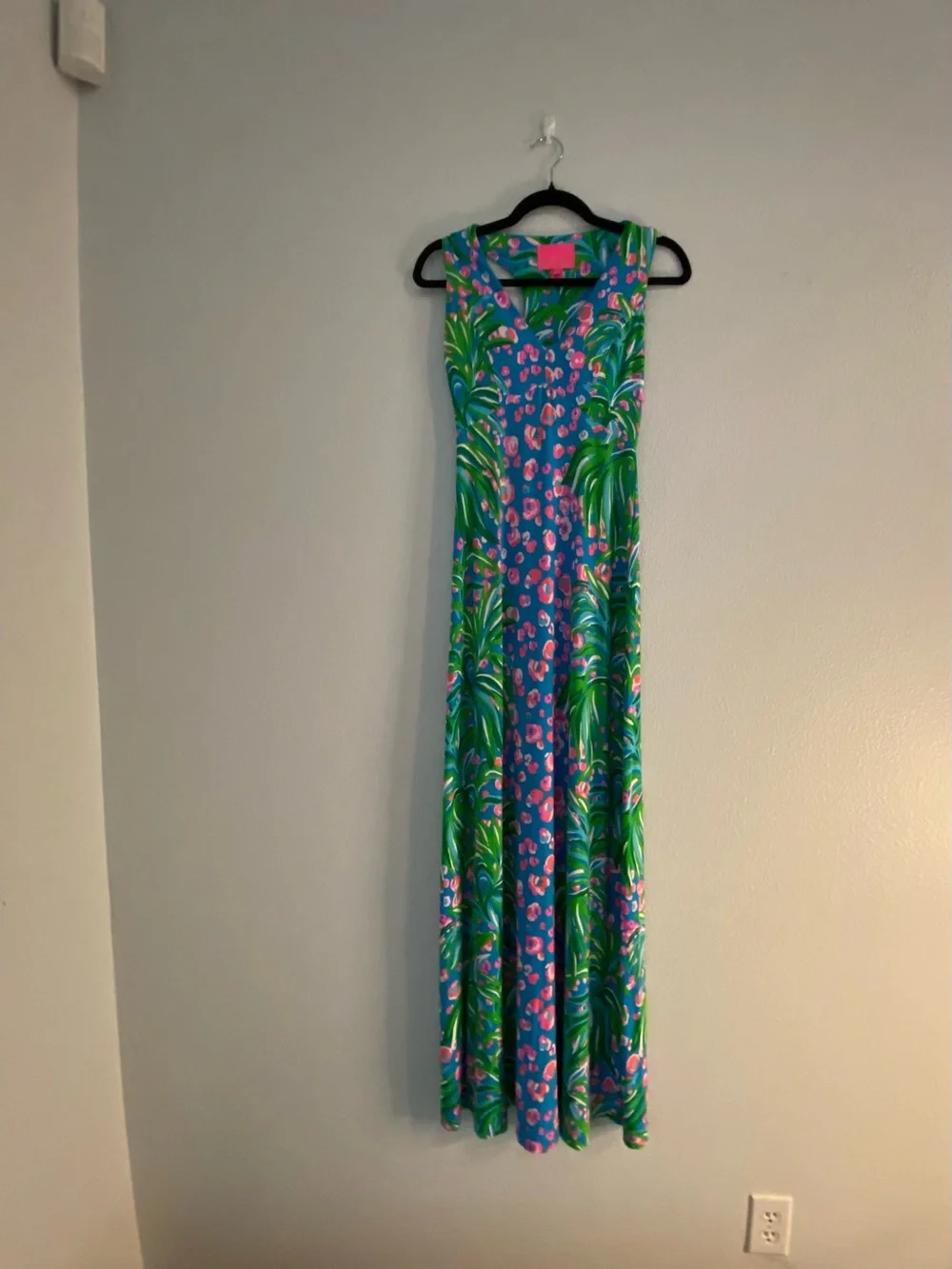 Lilly Pulitzer Blue Maxi Dress with Green Palm & Pink Floral Print - Picture 8 of 8